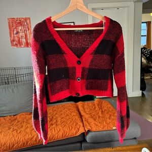 Wild Fable Black Red Knit Plaid Crop Sweater